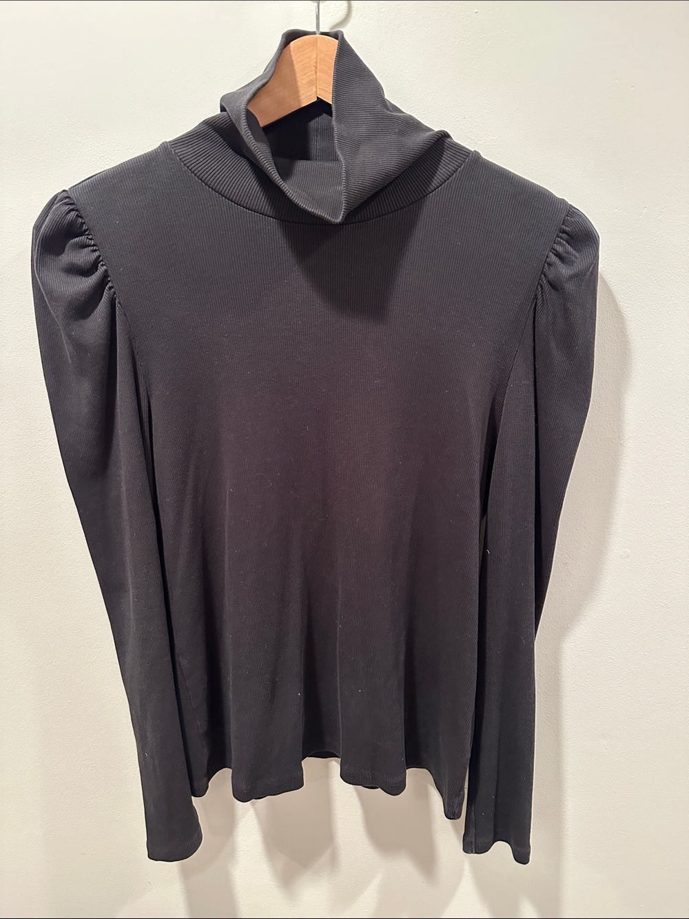 Veronica Beard Black Turtleneck Puff-Sleeve Top
